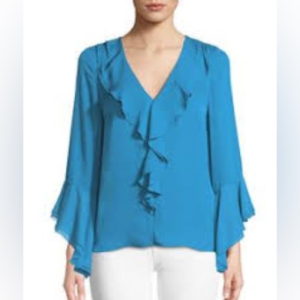 NWT $358. Kobi Halperin Genny Silk  Ruffle V-Neck Blouse Size S